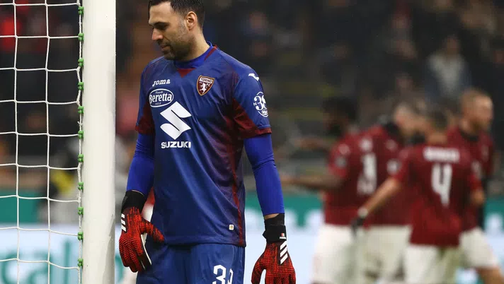 MILAN, ITALY - FEBRUARY 17:  Salvatore Sirigu of Torino FC shows his dejection during the Serie A match between AC Milan and Torino FC at Stadio Giuseppe Meazza on February 17, 2020 in Milan, Italy.  (Photo by Marco Luzzani/Getty Images)