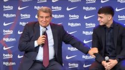 VIDEO Barcellona, gaffe di Laporta con Pedri: lo chiama “Messi” in conferenza stampa