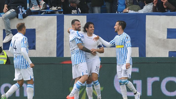 FERRARA, ITALY - APRIL 13:  Sergio Floccari of SPAL celebrates after scoring his team's second goal during the Serie A match between SPAL and Juventus at Stadio Paolo Mazza on April 13, 2019 in Ferrara, Italy. (Photo by Mario Carlini / Iguana Press/Getty Images)