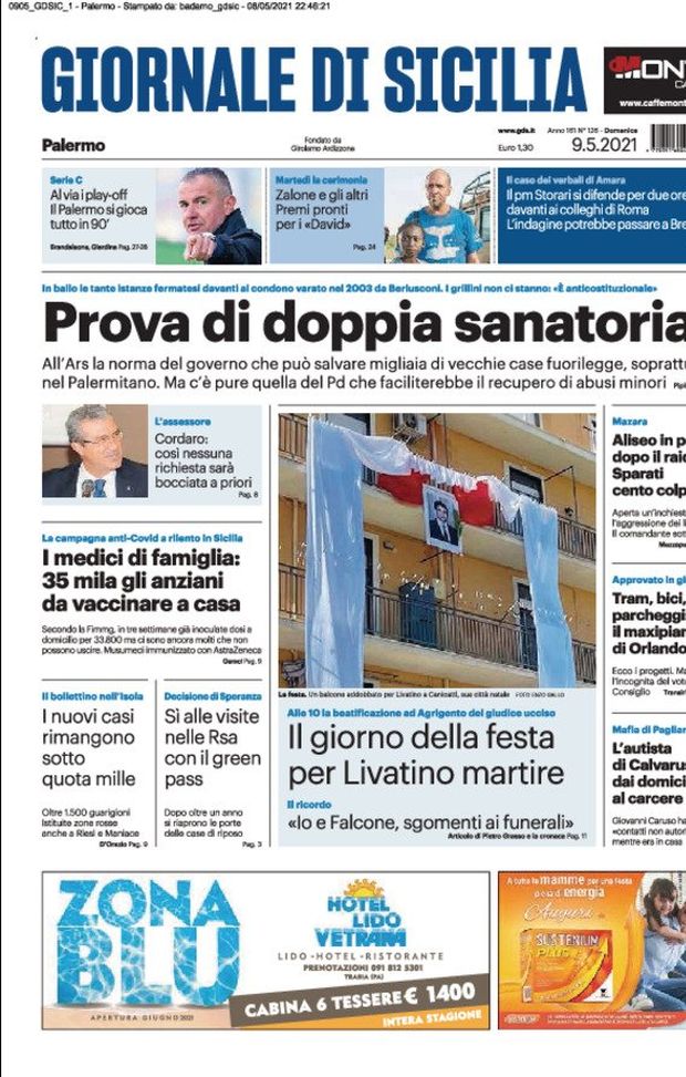Prima Pagina, Giornale di Sicilia: “Il Palermo si gioca tutto in 90’. Prova di doppia sanatoria” 