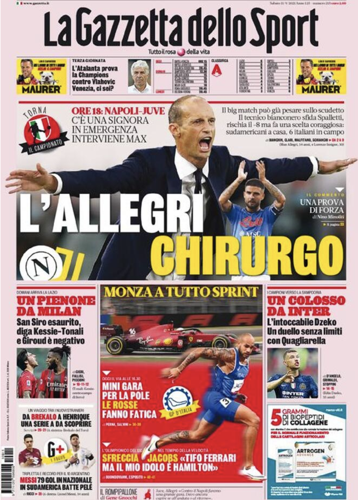 Prima Pagina, Gazzetta dello Sport: “L’Allegri chirurgo. Un colosso da Inter”  Prima Pagina, Gazzetta dello Sport: “L’Allegri chirurgo. Un colosso da Inter”