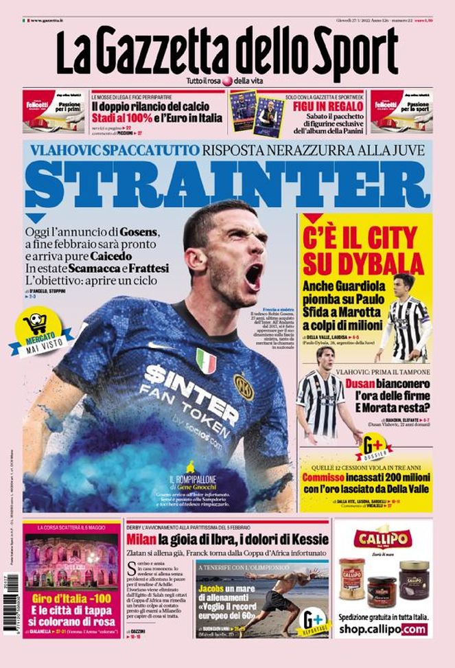 Prima Pagina, La Gazzetta dello Sport: “StraInter. C’è il City su Dybala” - immagine 1