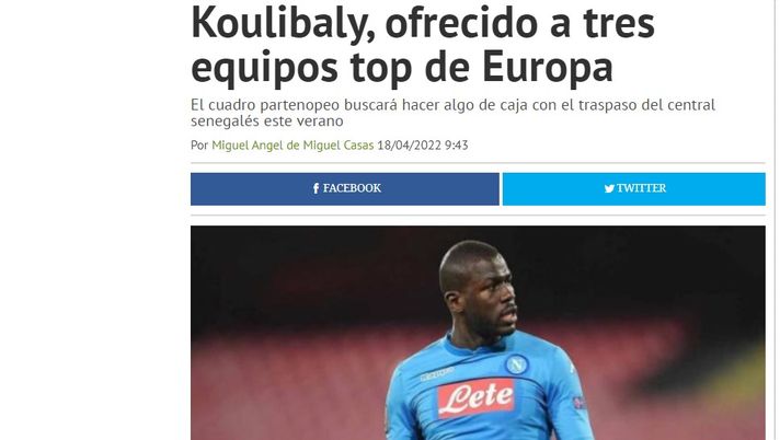 Secondo fichajes.net Kalidou Koulibaly non è ancora certo di restare a Napoli Secondo fichajes.net Kalidou Koulibaly non è ancora certo di restare a Napoli - immagine 1