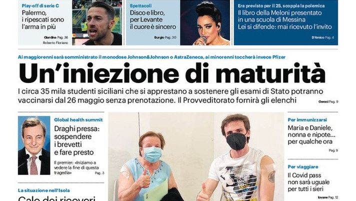 Prima Pagina, Giornale di Sicilia: “Un’iniezione di maturità. Calo dei ricoveri, gli ospedali si riconvertono” 