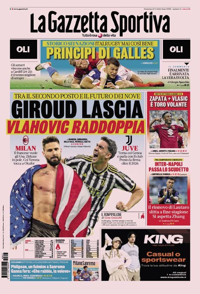 Prima Pagina Gazzetta 17 marzo