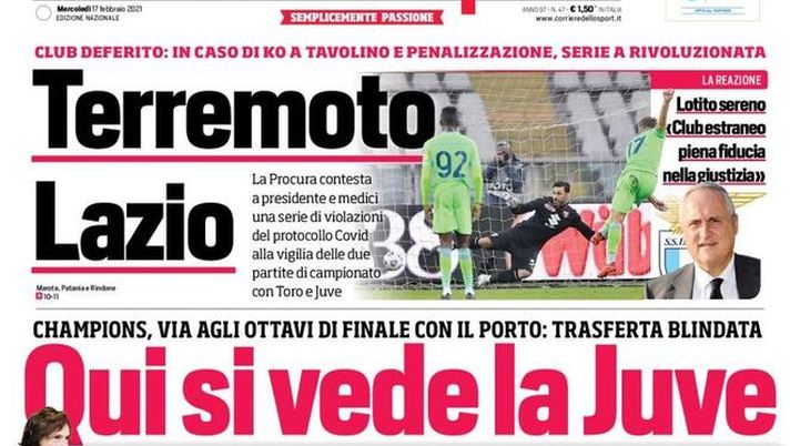 Il Corriere dello Sport, la prima pagina di oggi, mercoledì 17 febbraio 2021 