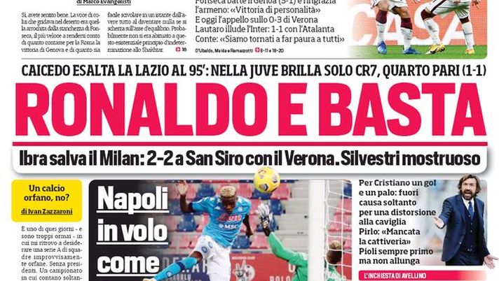 Il Corriere dello Sport, la prima pagina di oggi, lunedì 9 novembre 2020 Il Corriere dello Sport, la prima pagina di oggi, lunedì 9 novembre 2020