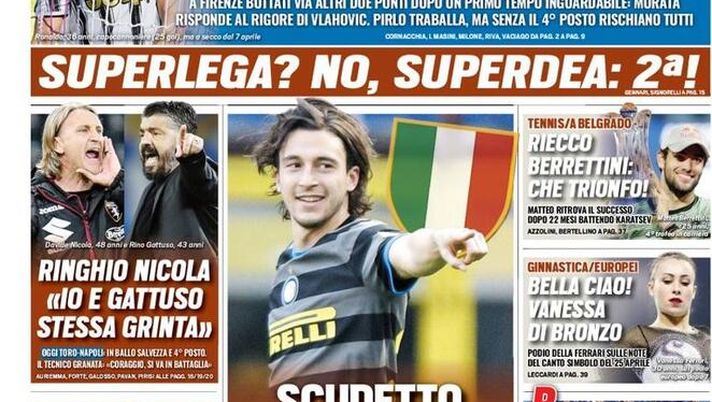 Tuttosport, la prima pagina di oggi, lunedì 26 aprile 2021 