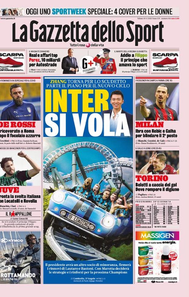 Prima Pagina, La Gazzetta dello Sport: “Inter si vola, Ibra e Rebic per blindare il 2° posto. De Rossi ricoverato a Roma “ Prima Pagina, La Gazzetta dello Sport: “Inter si vola, Ibra e Rebic per blindare il 2° posto. De Rossi ricoverato a Roma “