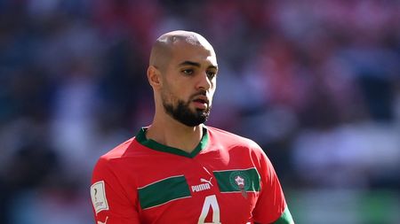 AL KHOR, QATAR - NOVEMBER 23: Sofyan Amrabat of Morocco passes the ball during the FIFA World Cup Qatar 2022 Group F match between Morocco and Croatia at Al Bayt Stadium on November 23, 2022 in Al Khor, Qatar. (Photo by Laurence Griffiths/Getty Images)