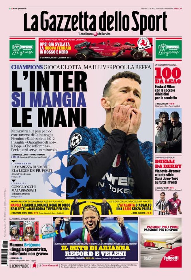 Prima Pagina, La Gazzetta dello Sport: “L’Inter si mangia le mani. 100 da Leao” Prima Pagina, La Gazzetta dello Sport: “L’Inter si mangia le mani. 100 da Leao” - immagine 1