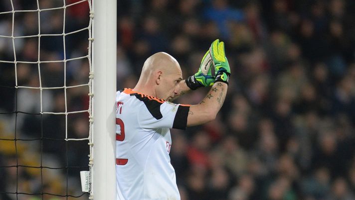 UDINE, ITALY - MARCH 08: Christian Abbiati goalkeeper of AC Milan gestures during the Serie A match between Udinese Calcio and AC Milan at Stadio Friuli on March 8, 2014 in Udine, Italy. (Photo by Dino Panato/Getty Images) UDINE, ITALY - MARCH 08: Christian Abbiati goalkeeper of AC Milan gestures during the Serie A match between Udinese Calcio and AC Milan at Stadio Friuli on March 8, 2014 in Udine, Italy. (Photo by Dino Panato/Getty Images)