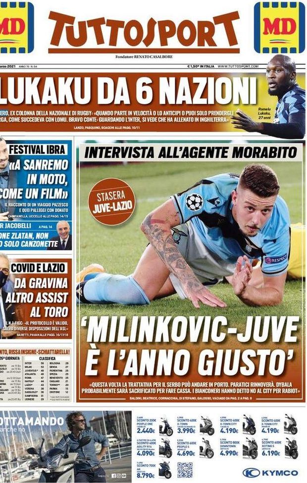 Prima Pagina, Tuttosport: “Milinkovic-Juve è l’anno giusto. Lukaku da 6 nazioni”  Prima Pagina, Tuttosport: “Milinkovic-Juve è l’anno giusto. Lukaku da 6 nazioni”