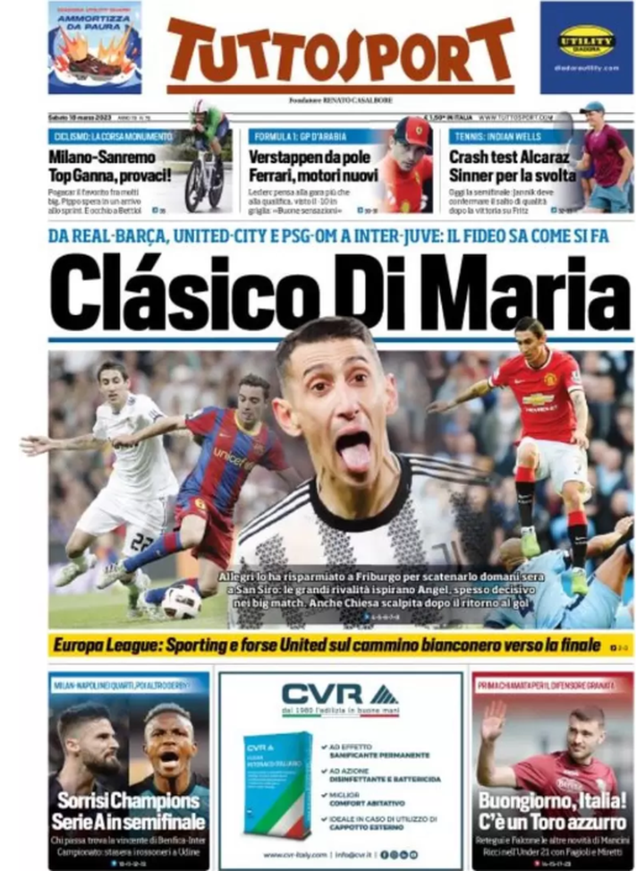 EDICOLA / TS: Inter-Juve, clasico Di Maria: sa come si fa. CL, Serie A in semifinale - immagine 1
