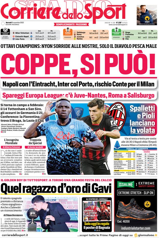 Prima pagina Corriere dello sport 08/11/2022