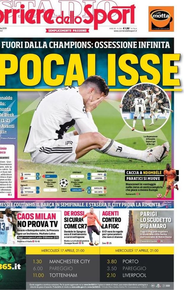 Prima Pagina, Corriere dello Sport: “Apocalisse. Caos Milan, no prova tv. Parigi, lo scudetto più amaro” Prima Pagina, Corriere dello Sport: “Apocalisse. Caos Milan, no prova tv. Parigi, lo scudetto più amaro”
