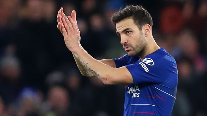 LONDON, ENGLAND - JANUARY 05:  Cesc Fabregas of Chelsea applauds the fans during the FA Cup Third Round match between Chelsea and Nottingham Forest at Stamford Bridge on January 5, 2019 in London, United Kingdom.  (Photo by Clive Rose/Getty Images) 