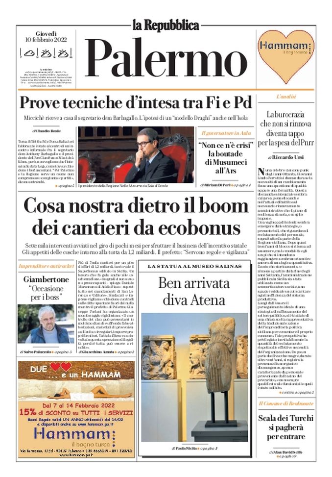 Prima Pagina, La Repubblica-Palermo: “Cosa nostra dietro il boom dei cantieri da ecobonus” - immagine 1
