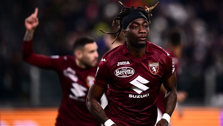 Torino's French foward Yann Karamoh celebrates after scoring the opening goal during the Italian Serie A football match between Juventus and Torino at the Juventus Stadium in Turin on February 28, 2023. (Photo by MARCO BERTORELLO / AFP) (Photo by MARCO BERTORELLO/AFP via Getty Images) Fiducia a Karamoh e Sanabria: le prove di formazione del Torino con Ilic e Schuurs - immagine 1