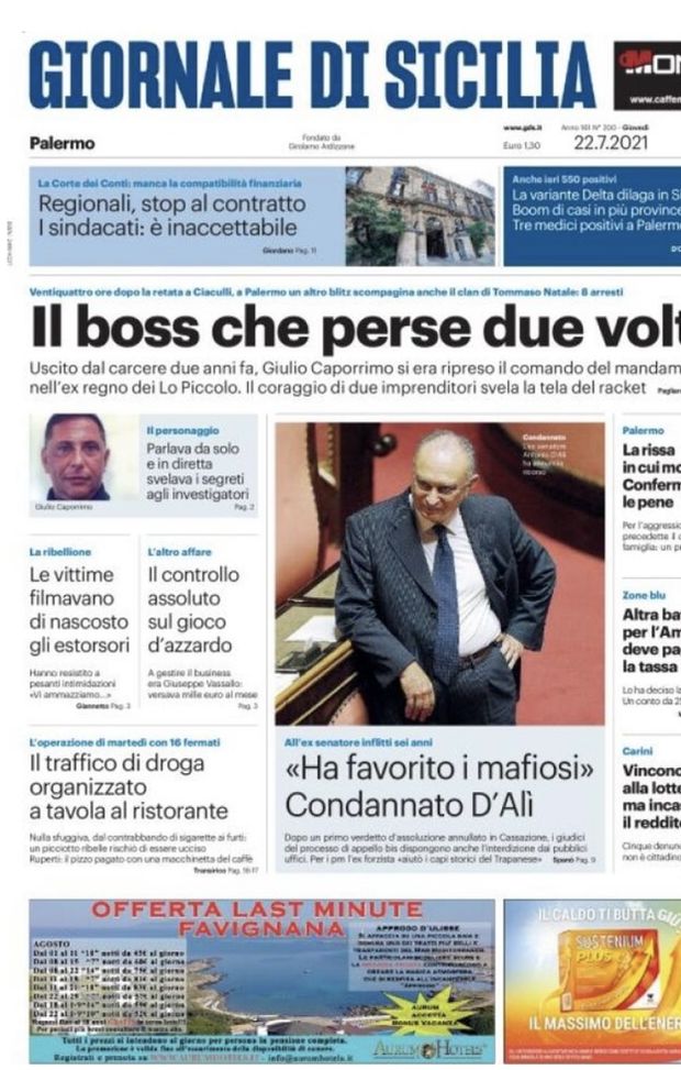 Prima Pagina, Giornale di Sicilia: “La variante Delta dilaga in Sicilia” Prima Pagina, Giornale di Sicilia: “La variante Delta dilaga in Sicilia”