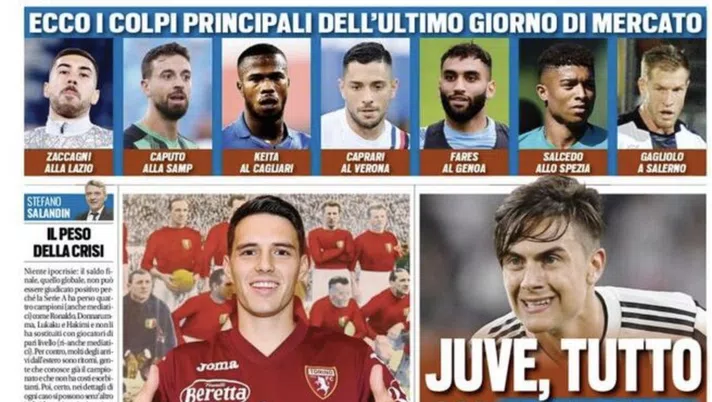 Prima Pagina, Tuttosport: &#8220;Juventus, tutto su Dybala. Brekalo al Toro!&#8221;