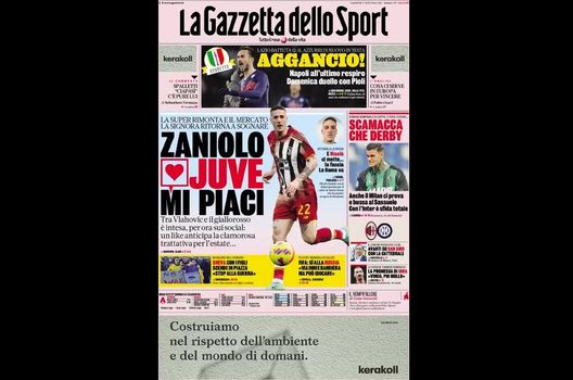 Prima Pagina, La Gazzetta dello Sport: “Aggancio! Napoli all’ultimo respiro” Primo Piano