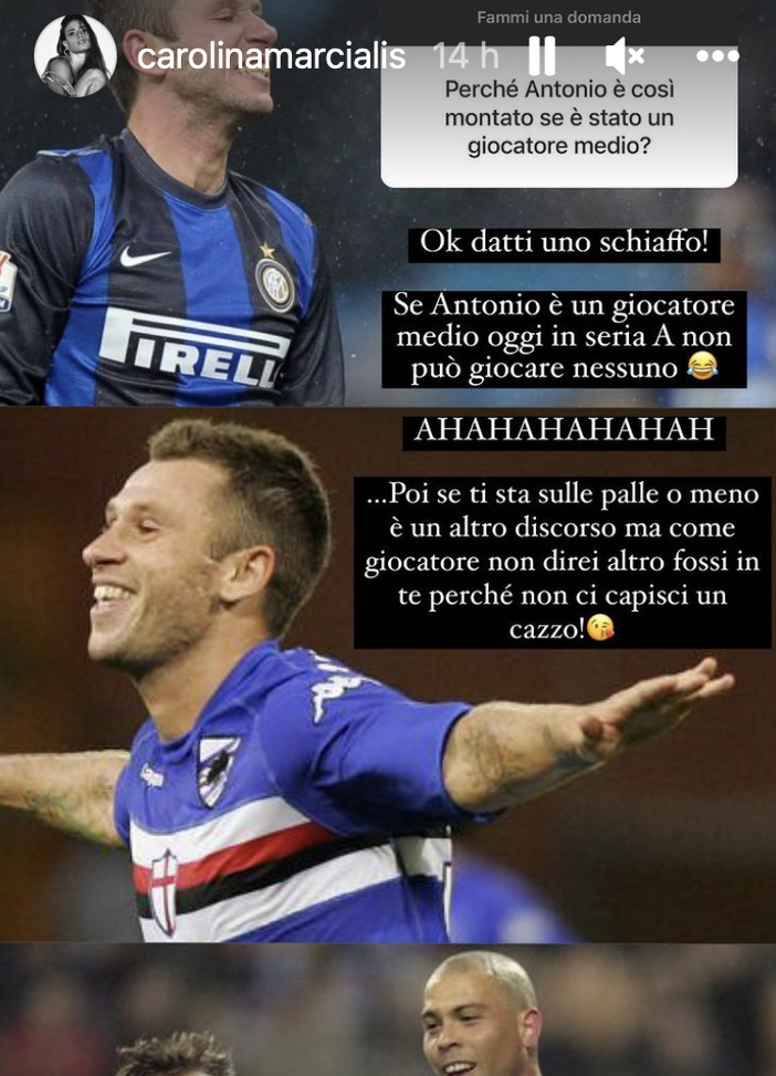 Carolina Marcialis contro un hater: “Cassano montato? Non capisci un c…o perché…”- immagine 2