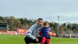 Roma, Pellegrini con il figlio Thomas a Trigoria: “Campione di papà”