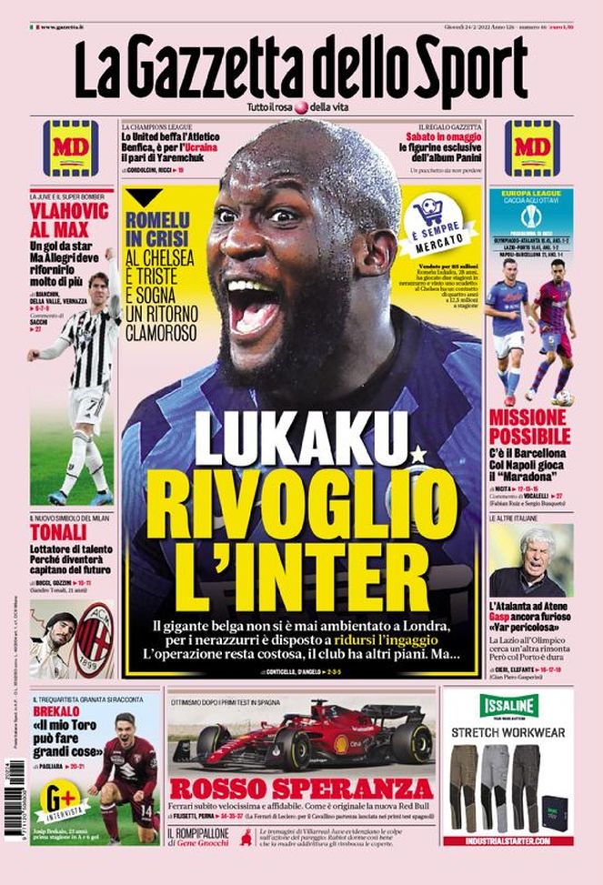 Prima Pagina, La Gazzetta dello Sport: “Lukaku: Rivoglio l’Inter. Romelu in crisi” Prima Pagina, La Gazzetta dello Sport: “Lukaku: Rivoglio l’Inter. Romelu in crisi” - immagine 1