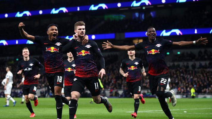 LONDON, ENGLAND - FEBRUARY 19: Timo Werner of RB Leipzig celebrates after scoring his team's first goal during the UEFA Champions League round of 16 first leg match between Tottenham Hotspur and RB Leipzig at Tottenham Hotspur Stadium on February 19, 2020 in London, United Kingdom. (Photo by Julian Finney/Getty Images) LONDON, ENGLAND - FEBRUARY 19: Timo Werner of RB Leipzig celebrates after scoring his team's first goal during the UEFA Champions League round of 16 first leg match between Tottenham Hotspur and RB Leipzig at Tottenham Hotspur Stadium on February 19, 2020 in London, United Kingdom. (Photo by Julian Finney/Getty Images)