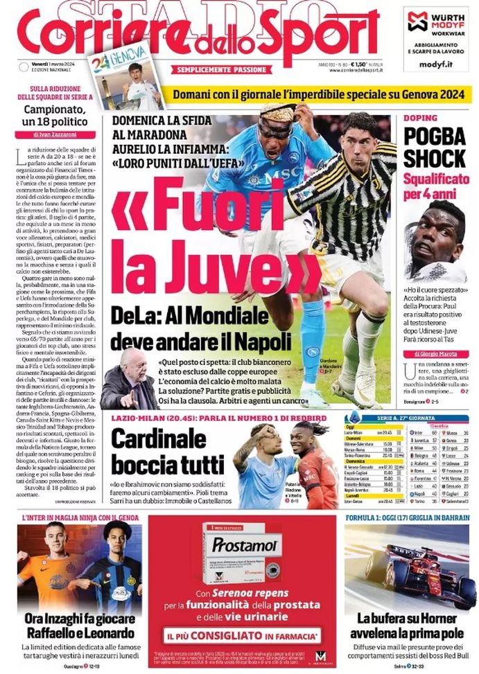 EDICOLA / CdS: Inter, ora Inzaghi fa giocare Raffaello e Leonardo. De La vs Juve - immagine 1