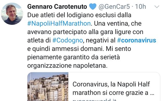 Un partecipante alla Napoli Half Marathon si sente totalmente sicuro Un partecipante alla Napoli Half Marathon si sente totalmente sicuro