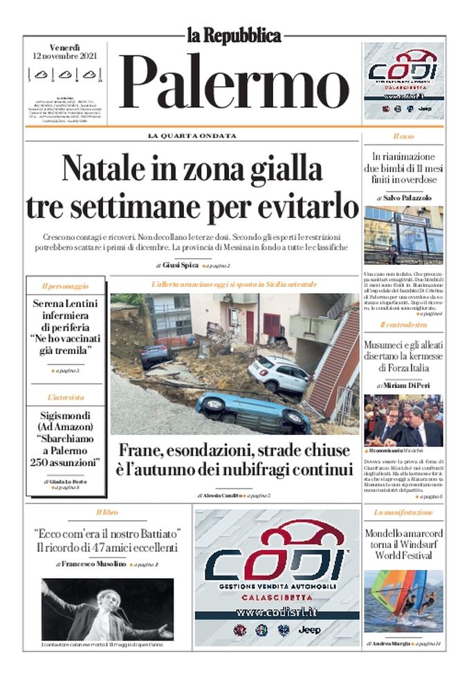 Prima Pagina, La Repubblica-Palermo: “Natale in zona gialla” Prima Pagina