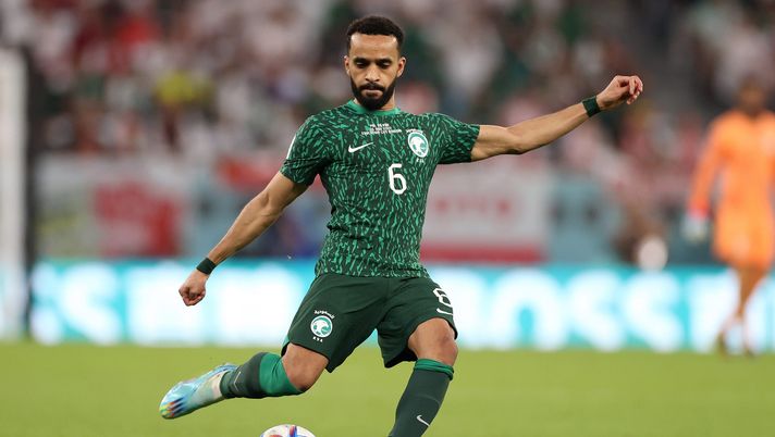 AL RAYYAN, QATAR - NOVEMBER 26: Mohammed Alburayk of Saudi Arabia  during the FIFA World Cup Qatar 2022 Group C match between Poland and Saudi Arabia at Education City Stadium on November 26, 2022 in Al Rayyan, Qatar. (Photo by Michael Steele/Getty Images)  Arabia Saudita