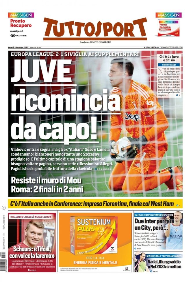 Prima Pagina Tuttosport “juve Ricomincia Da Capo” Pianeta Milan