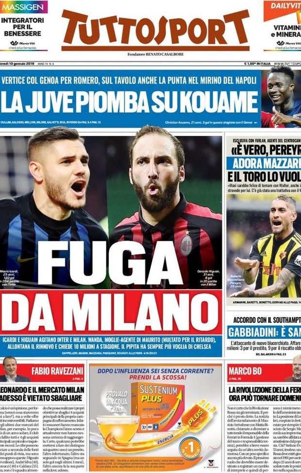 Prima Pagina, Tuttosport: “Fuga da Milano. Gabbiadini: è Samp! La Juve piomba su Kouame…” Prima Pagina, Tuttosport: “Fuga da Milano. Gabbiadini: è Samp! La Juve piomba su Kouame…”