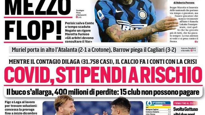 Corriere dello Sport, la prima pagina di oggi, domenica 1° novembre 2020 
