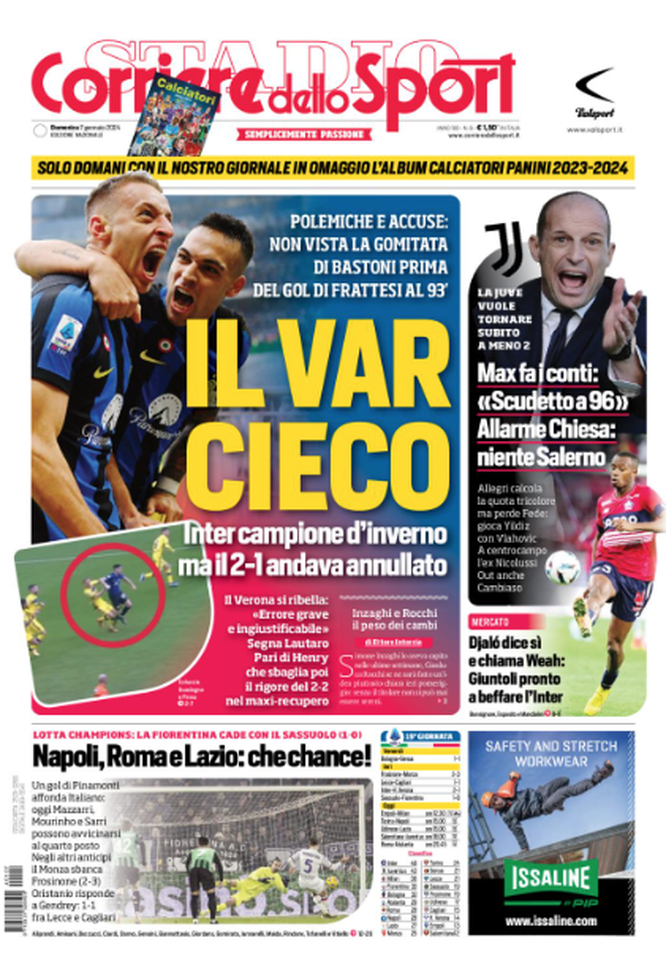 La prima pagina de Il Corriere dello Sport 07-01-2024
