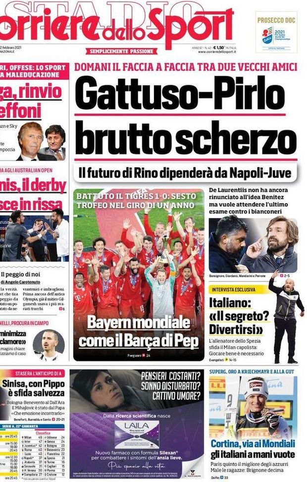 Prima Pagina, Corriere dello Sport: “”Gattuso-Pirlo, brutto scherzo. Il futuro di Rino dipenderà da Napoli-Juve” Prima Pagina, Corriere dello Sport: “”Gattuso-Pirlo, brutto scherzo. Il futuro di Rino dipenderà da Napoli-Juve”