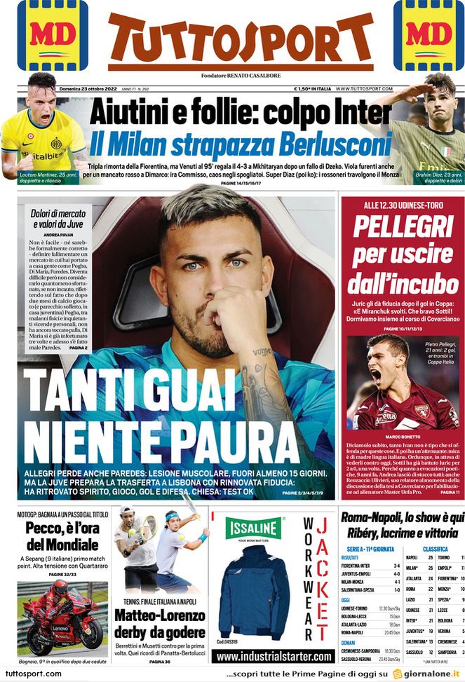 Prima pagina tuttosport 23/10/2022