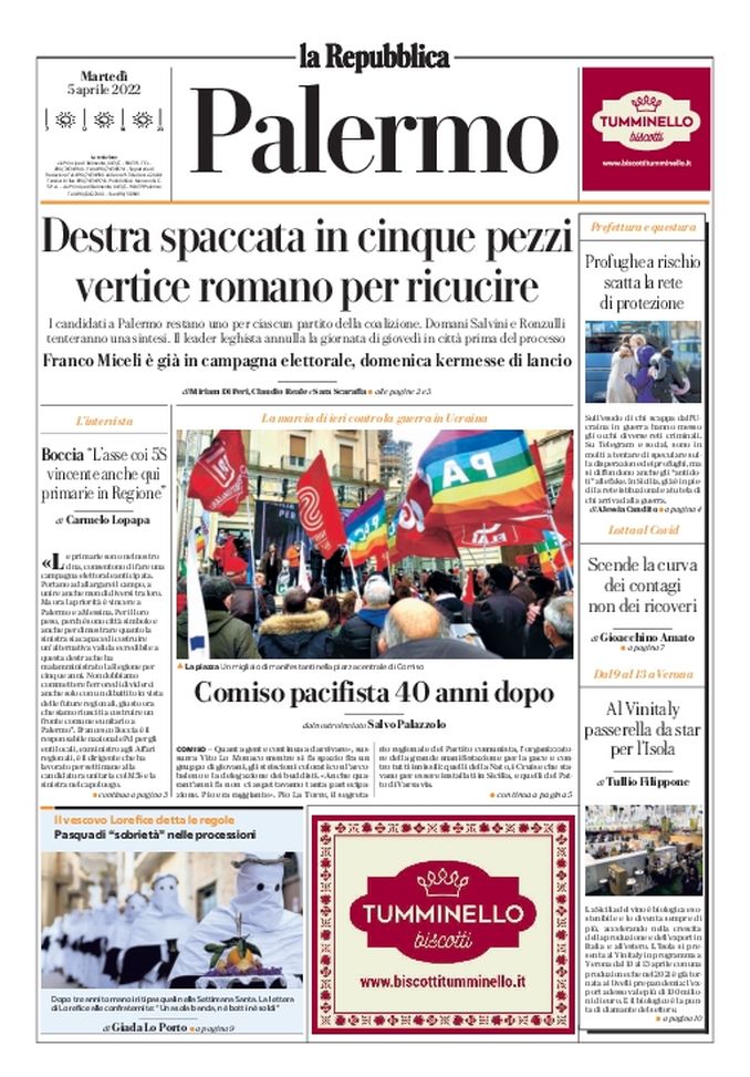 Prima Pagina, La Repubblica-Palermo: “Scende la curva dei contagi, non dei ricoveri”  Prima Pagina