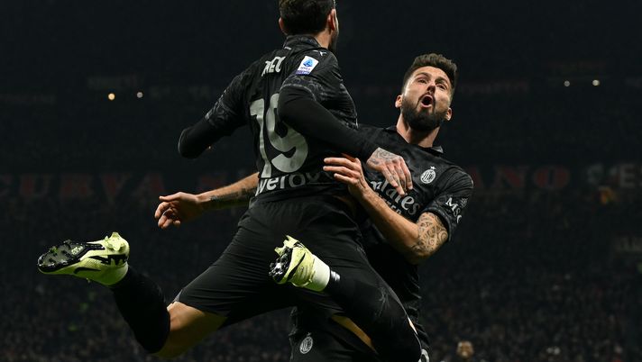 esultanza Theo Hernández Giroud AC Milan Milan-Napoli 1-0 Serie A 2023-2024