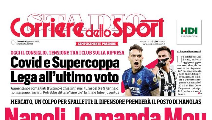 Prima Pagina, Corriere dello Sport: “Napoli, lo manda Mou. Covid e Supercoppa…” - immagine 1