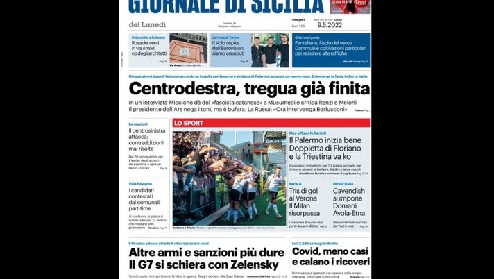 Prima Pagina, Giornale di Sicilia: “Il Palermo inizia bene, doppietta di Floriano…” Prima Pagina