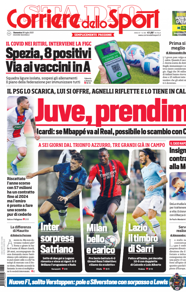 Prima Pagina, Corriere dello Sport: “Juve, prendimi. Icardi, possibile scambio con CR7” Prima Pagina, Corriere dello Sport: “Juve, prendimi. Icardi, possibile scambio con CR7”