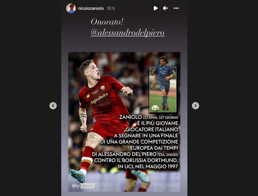 Del Piero si complimenta con Zaniolo, lui risponde: “Idolo”- immagine 2