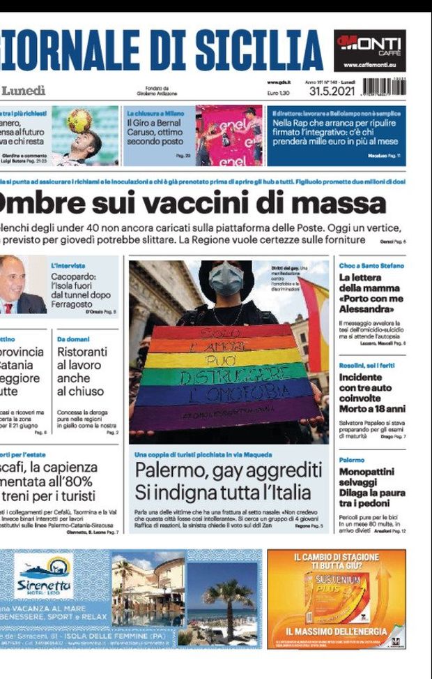 Prima Pagina, Giornale di Sicilia: “Ombre sui vaccini di massa, elenchi under 40 non ancora caricati” Prima Pagina, Giornale di Sicilia: “Ombre sui vaccini di massa, elenchi under 40 non ancora caricati”