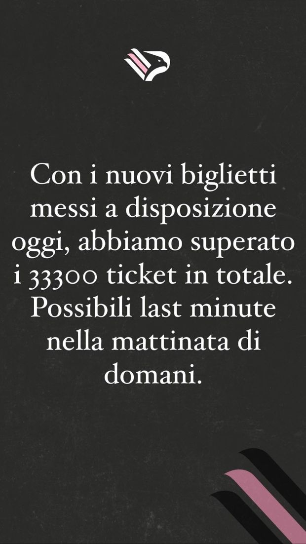 Palermo-Padova, superata quota 33300 biglietti venduti: domani mattina…- immagine 2