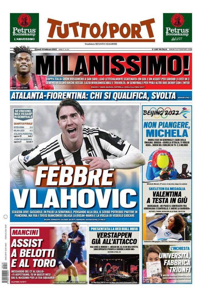 Prima Pagina, Tuttosport: “Febbre Vlahovic. Milanissimo! Show rossonero a San Siro” - immagine 1