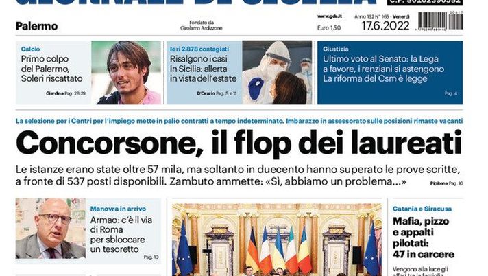 Prima Pagina, Giornale di Sicilia: “Primo colpo del Palermo, Soleri riscattato“ - immagine 1